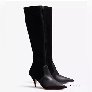 Tory Burch Georgina Black Suede Velvet Leather Knee High Low Heel Boots Size 7 M